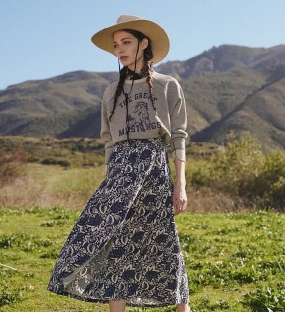 THE GREAT. Dresses & Skirts - The Great Boating Skirt Navy Falling Leaves Women’s New Small